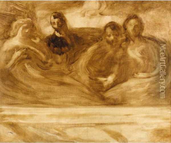 Sketch For The Two Bernheim Brothers And Their Wives Oil Painting - Eugene Carriere