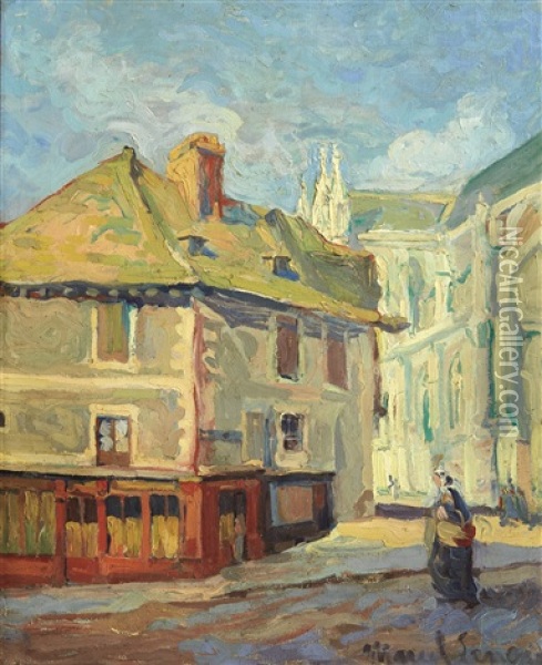 Bretonne Dans Une Rue De Village Oil Painting -  Marcel-Lenoir (Jules Oury)