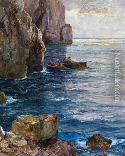 Fischer Bei Der Felsenkuste Von Capri Oil Painting - Albert Wenk