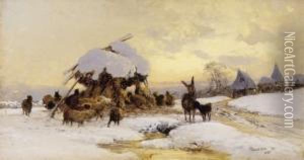 Snowy Landscape Oil Painting - Bela Pallik