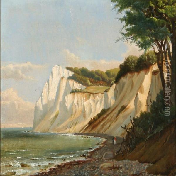 Summer's Day At The Cliffs Of Moen, Denmark Oil Painting - Niels Peter Rasmussen