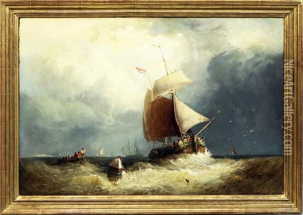 Segelschiffe Vor Kustenstreifen Oil Painting - George Stainton
