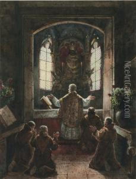 Franciscans Hearing Mass Oil Painting - Francois-Marius Granet