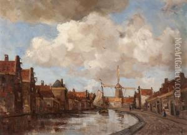 Dutch Inner Harbour Oil Painting - Kees Van Waning