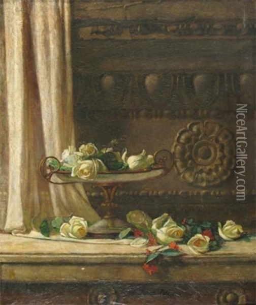 Still Life Of Roses On A Table Oil Painting - James Paterson