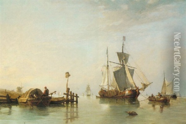 Ships And Boats Off Shore Oil Painting - Everhardus Koster