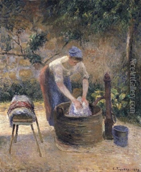 La Laveuse - La Lessive Oil Painting - Camille Pissarro