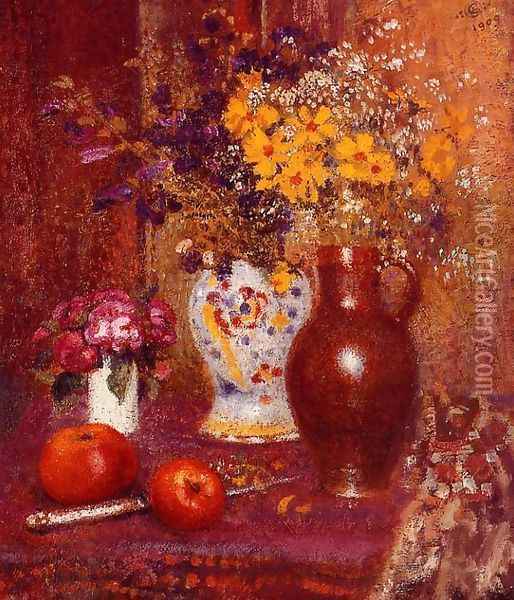 Flowers and Apples Oil Painting - Georges Lemmen