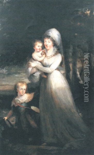 Grevinnan Rosalie Von Engestrom Med Sin Son Gustav Stanislaus Och Sin Dotter Oil Painting - Carl Fredrik van Breda
