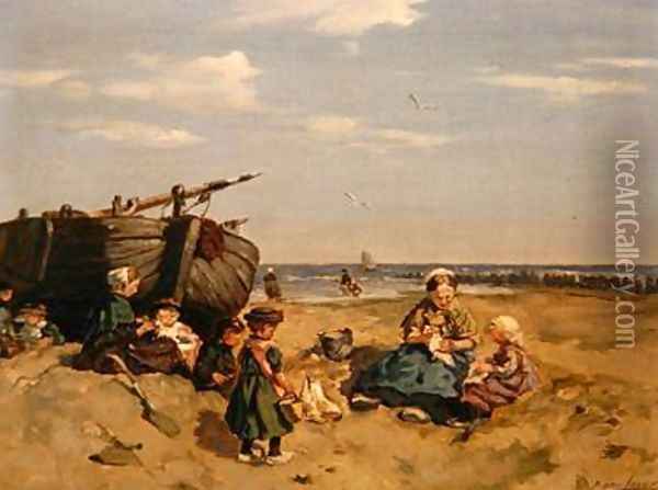 At the Seaside Oil Painting - Pierre Lacur
