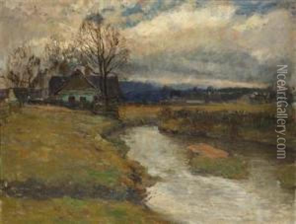 A House By A Brook Oil Painting - Gustav Macoun