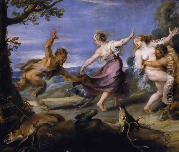 Diana and her Nymphs Surprised by the Fauns (detail-1) 1638-40 Oil Painting - Peter Paul Rubens