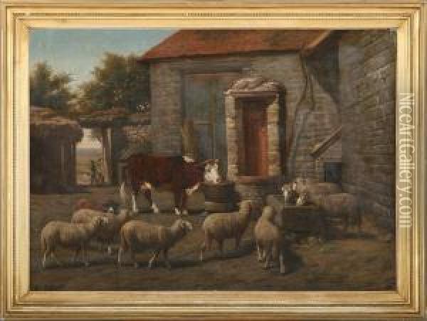 The Animals Are Drinking Oil Painting - Wilhem, Guillaume Wintz