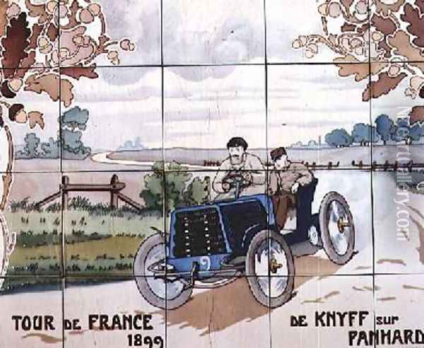 De Knyff driving a Panhard car in the Tour de France of 1899 Oil Painting - Ernest Montaut