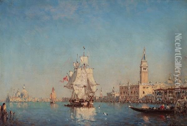 Shipping In The Bacino Di San Marco, Venice Oil Painting - Amedee Rosier