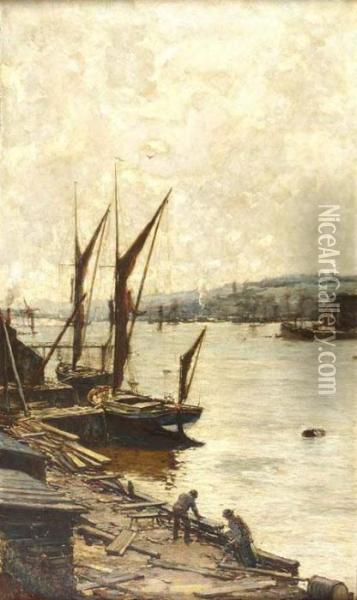 On The Medway Oil Painting - James Campbell Noble