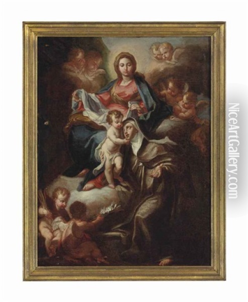 The Madonna And Child With Saint Catherine Of Siena, Surrounded By Putti Oil Painting - Carlo Maratta