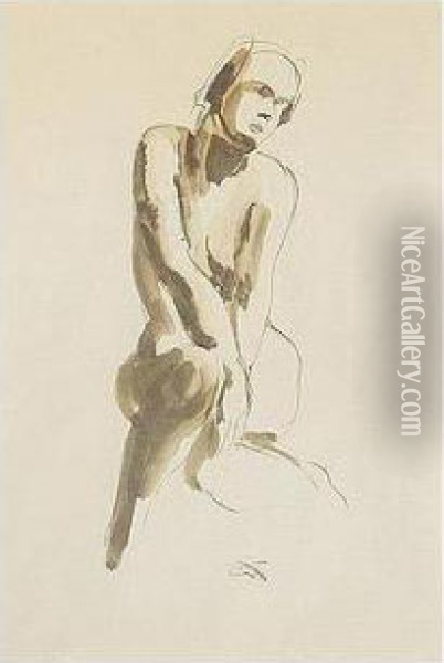 Sitzender Akt (seated Nude) Oil Painting - Georg Kolbe