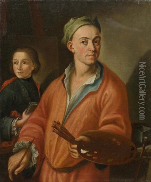 Bildnisse Zweier Maler Im Atelier, Wohl Pietro Liberi Und Seine Schwester Vittoria Liberi (pair) Oil Painting - Pietro (Libertino) Liberi