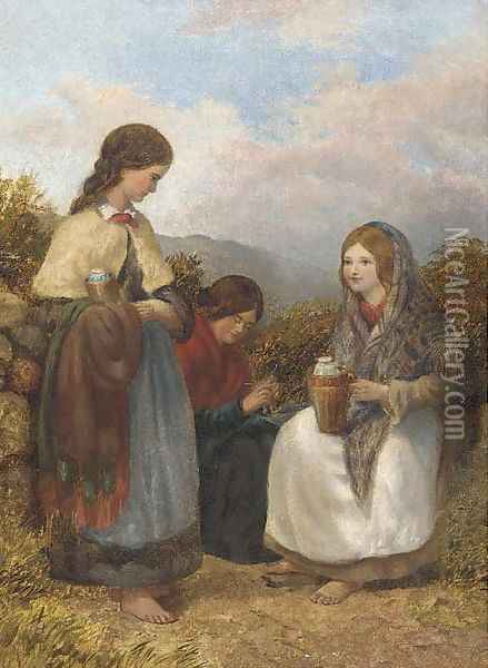 Harvesters resting Oil Painting - English School