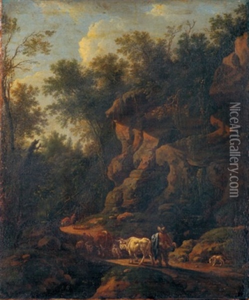 Gebirgige Waldlandschaft Mit Viehtreibern Oil Painting - Johann Franciscus Ermels