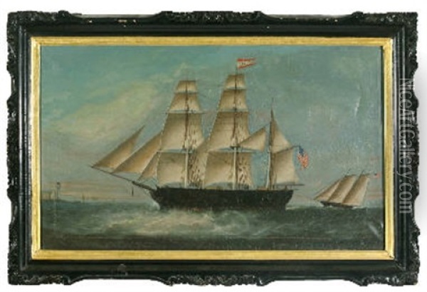Portrait Of An American Bark With Schooner At Macao Oil Painting -  Sunqua