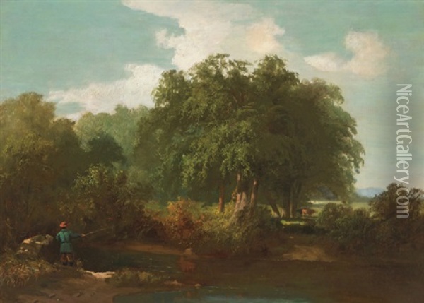 Fishing On A Summer Day Oil Painting - Thomas Hill