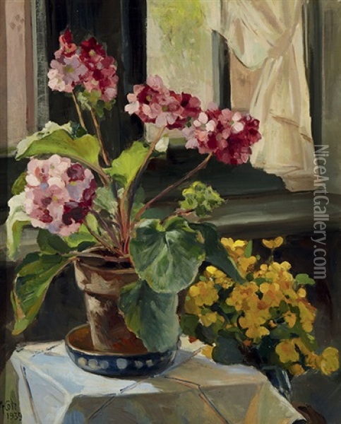 Bloemen In Een Interieur Oil Painting - Moricz Goth