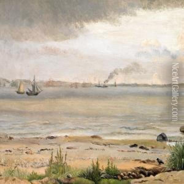 View Of Hoganaes And Kullen Seen From The Coast Near Hellebaek,northern Zealand Oil Painting - Vilhelm Peter C. Kyhn