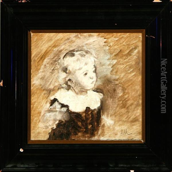 A Child Wearing A Blackdress Oil Painting - Emilie Mundt