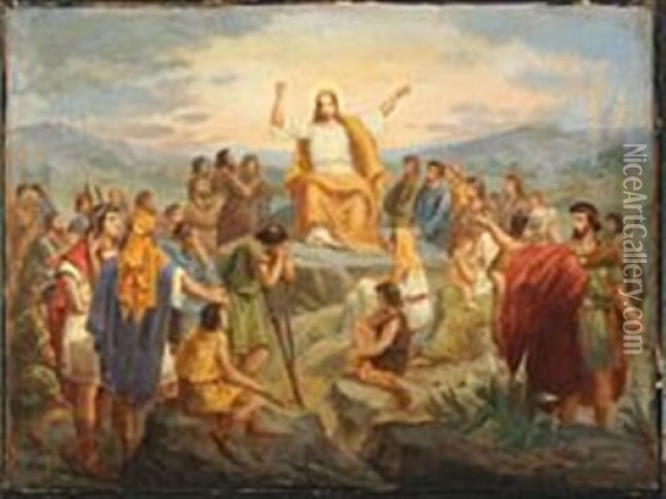 Christ Blessing The Crowd Oil Painting - Niels Anker Lund