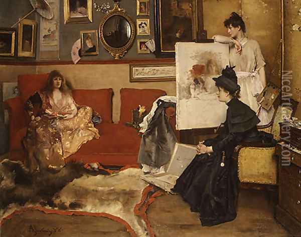 In the Studio 1888 Oil Painting - Alfred Stevens