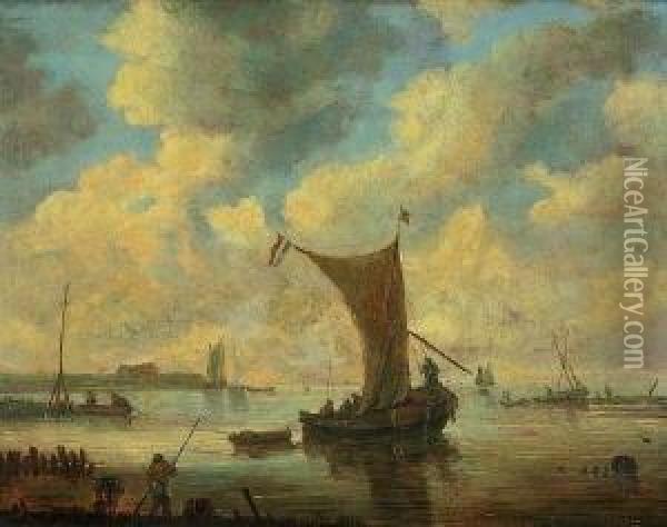 Fischerboote In Einer
 Bucht. Oil Painting - Jan van Goyen