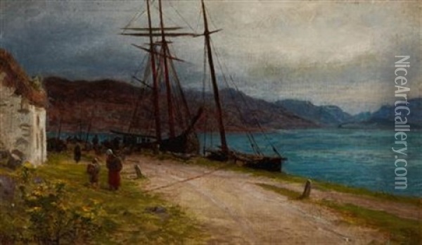 On The Harbour Quay Oil Painting - Joseph Farquharson