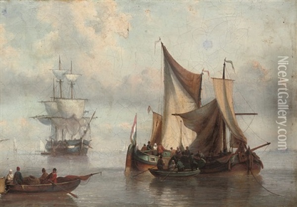 Dutch Fishermen Preparing Their Pincks For The Day Oil Painting - Charles Martin Powell