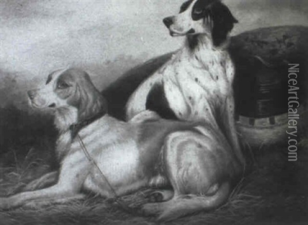 Two English Setters On A Moor Oil Painting - Frances C. Fairman