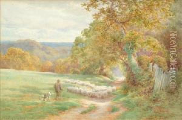 Herding The Flock Oil Painting - Charles James Adams
