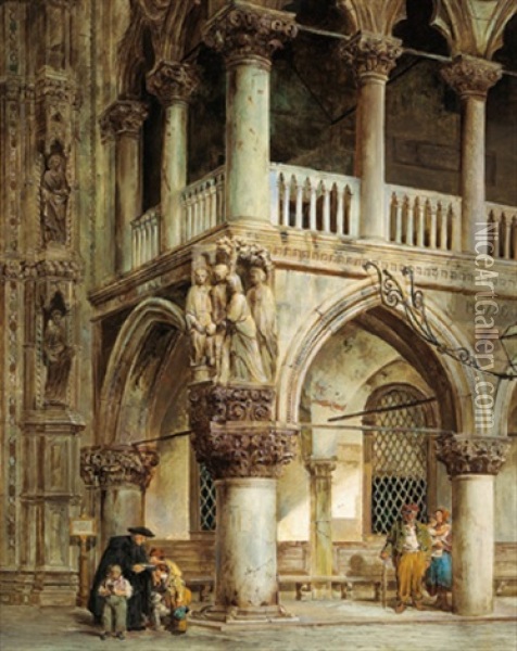 Strasenszene Vor Dem Palazzo Ducale In Venedig Oil Painting - Georg Pezolt