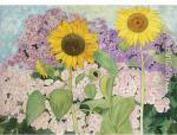 Tournesols Sunflowers Oil Painting - Ernest Bieler
