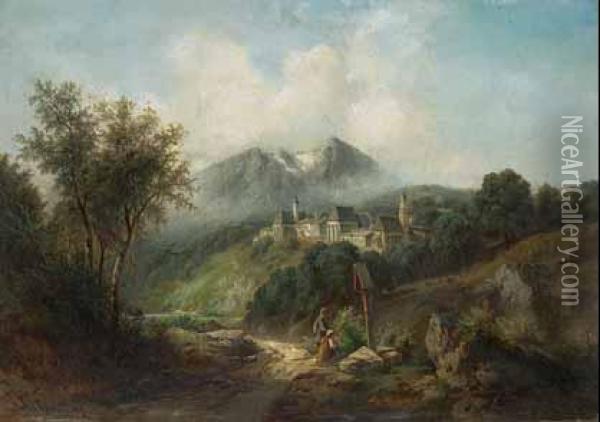 Blick Auf Berchtesgaden. Oil Painting - Julius Erbe