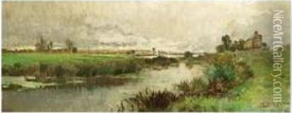 A River Landscape Oil Painting - Leon Victor Dupre
