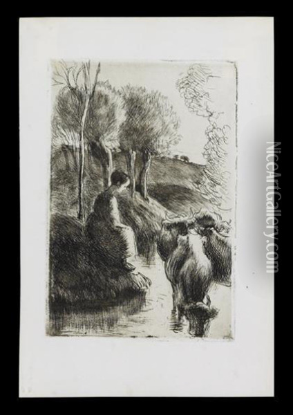 Vachere Au Bord De L'eau Oil Painting - Camille Pissarro