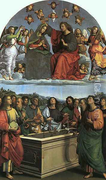 Coronation of the Virgin (Oddi Altarpiece) 1502-03 Oil Painting - Raphael