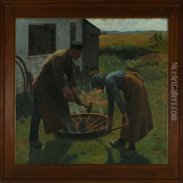 At The Blacksmith Oil Painting - Gustaf Adolf Clemens