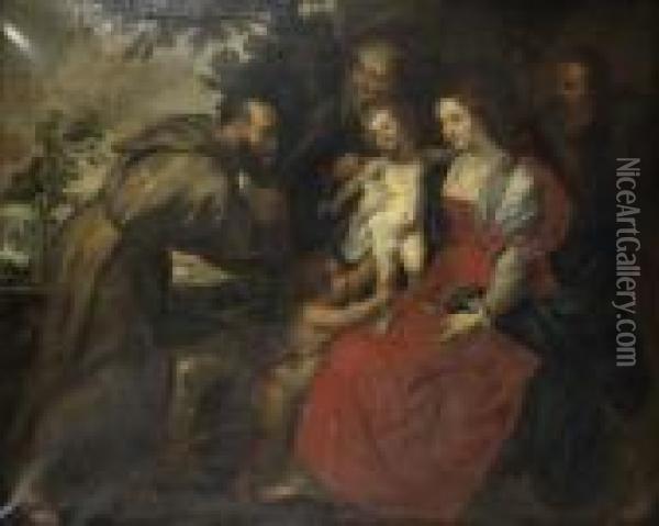 The Holy Family And Saint Anne And Saint Francis. Oil Painting - Peter Paul Rubens