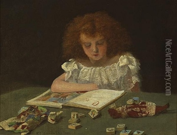 Girl With A Book And Toys Oil Painting - Richard Thomas Moynan