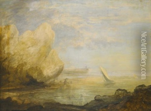 A Coastal Landscape Oil Painting - Thomas Gainsborough