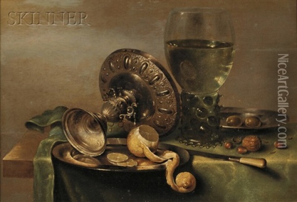 Still Life With Tazza, Peeled Lemon, And Roemer Oil Painting - Willem Claesz Heda
