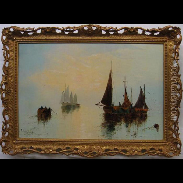 Fishing Boats At Rest Oil Painting - J. Sage