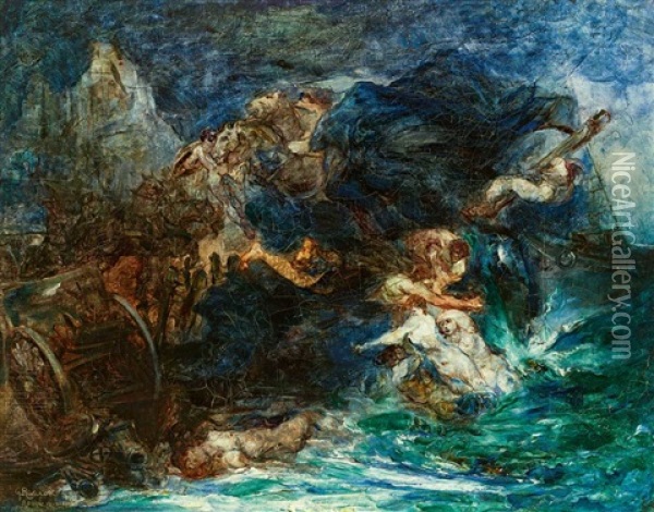 Schiffbruch In Einer Sturmischen Nacht Oil Painting - Giuseppe Rivaroli